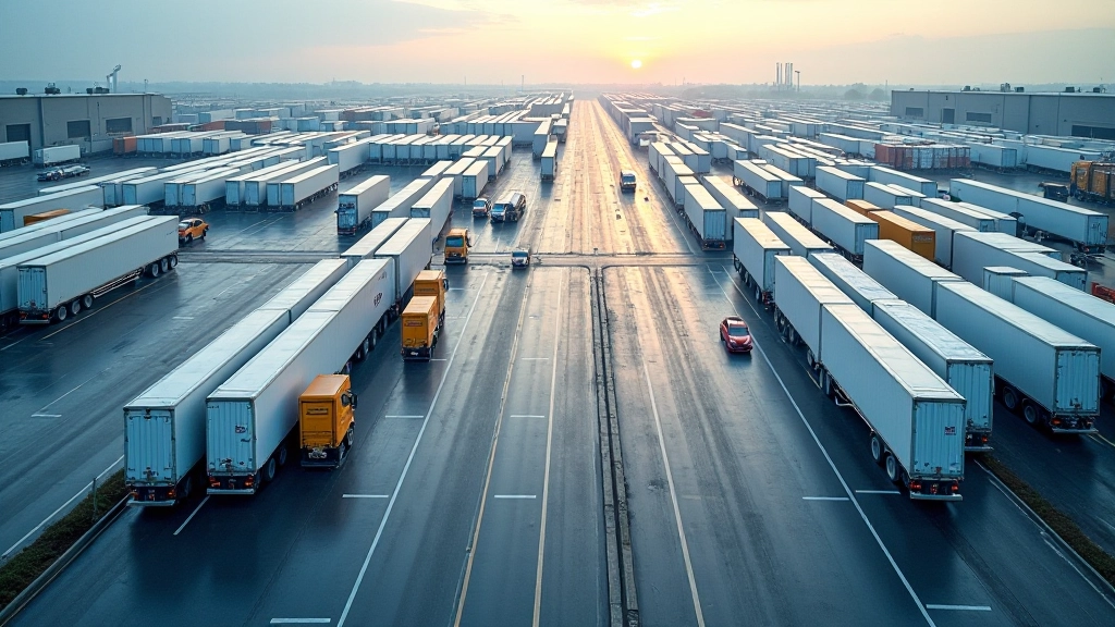 Luftaufnahme eines modernen Logistik-Verteilzentrums mit strukturiertem Lagersystem