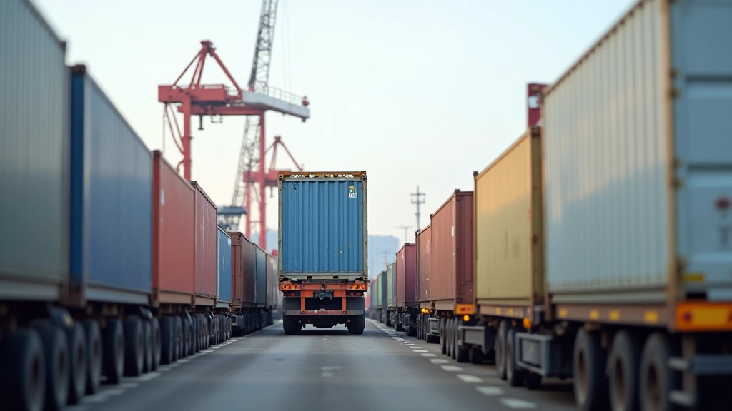 Containerumschlag an Güterbahnhof mit Kranen und Logistik-Infrastruktur