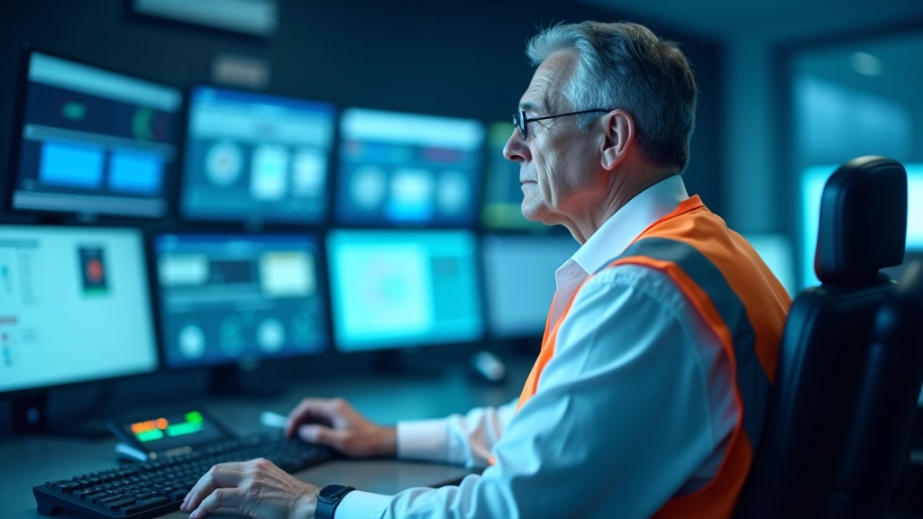 Modernstes Signalstellwerk mit digitalen Überwachungssystemen und technischem Kontrollraum für Eisenbahnbetrieb