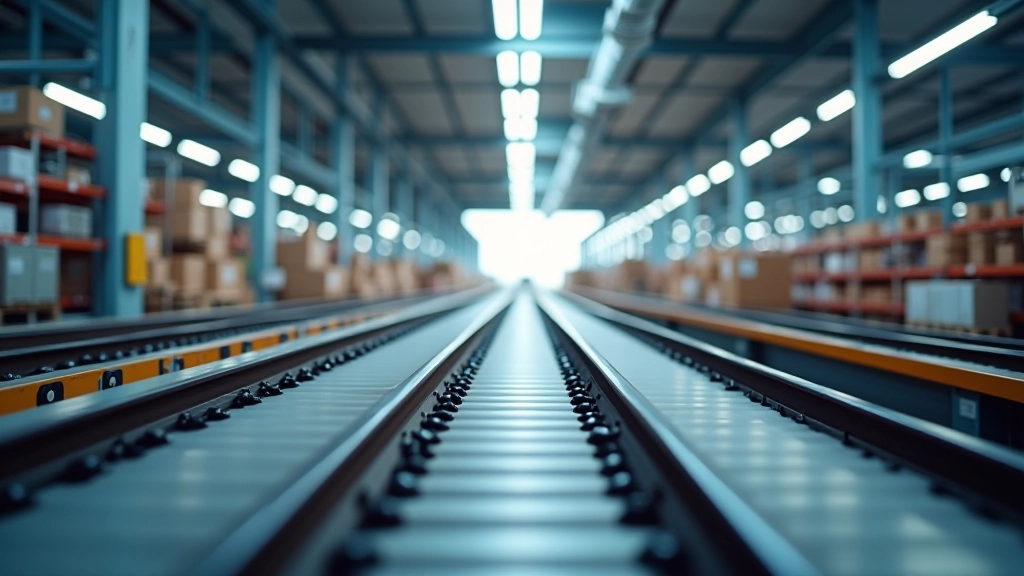 Modernes Logistik-Verteilzentrum mit automatisierten Förderanlagen und Güterumschlag bei Tageslicht