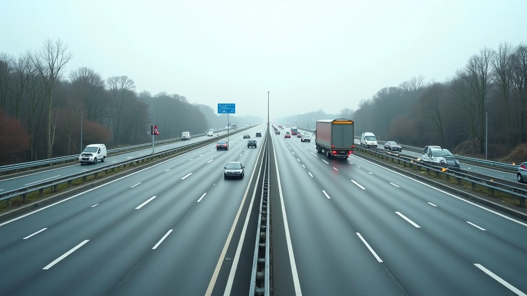 Moderne Autobahn mit mehrspurigem Ausbau und Verkehrsleitsystem